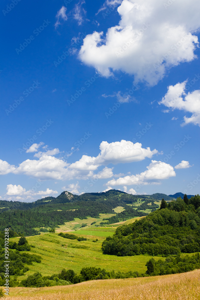 Rabštin and Šlachtovsky Mount in Pieniny Mountains. View from near Aksamitka Mount, Slovakia.