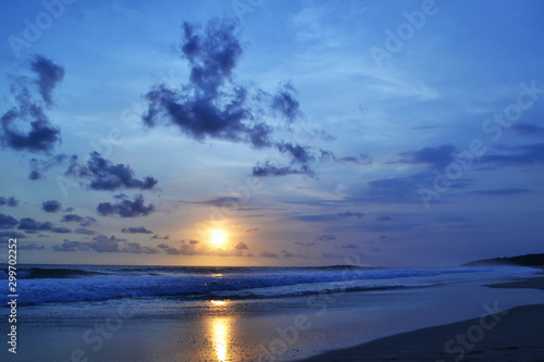 Beautiful Blue Orange Sky Sunset on The Beach View. Cold Colour - Image. 