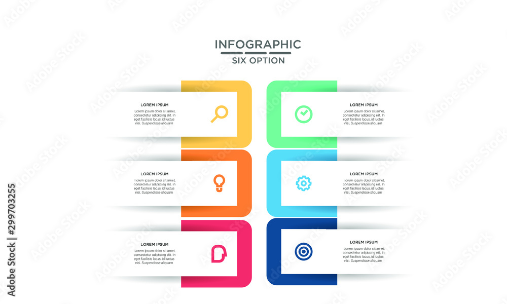 Six 6 Options infographic step chart workflow element Plan Slide Template with isolated background theme Six 6 Options infographic step chart workflow element Plan Slide Template with isolated background theme