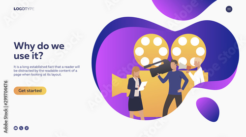 Camera crew making TV show. Media, filming flat vector illustration. Mass media concept for banner, website design, landing web page