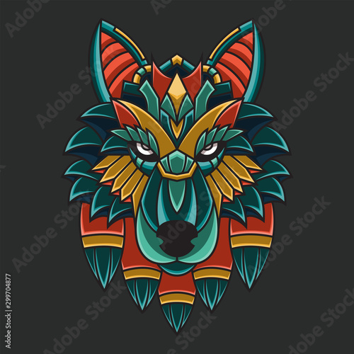 Abstract Colorful Ornament Doodle Zentangle Art Wolf Illustration Cartoon Concept Vector. Suitable For Logo, Wallpaper, Banner, Background, Card, Book Illustration, T-Shirt Design, Sticker, Cover, etc