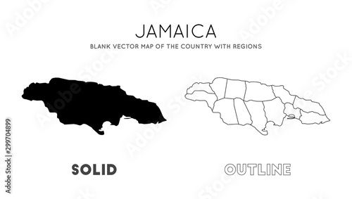 Jamaica map. Blank vector map of the country with regions. Borders of Jamaica for your infographic. Vector illustration.