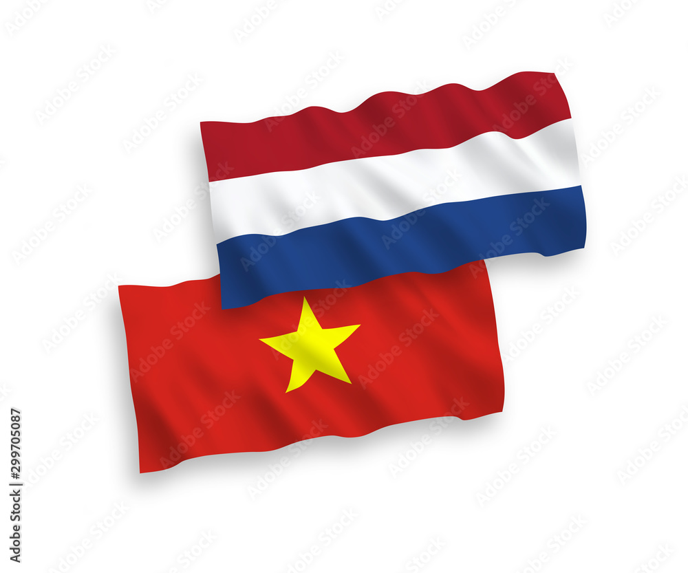 Fototapeta premium Flags of Vietnam and Netherlands on a white background