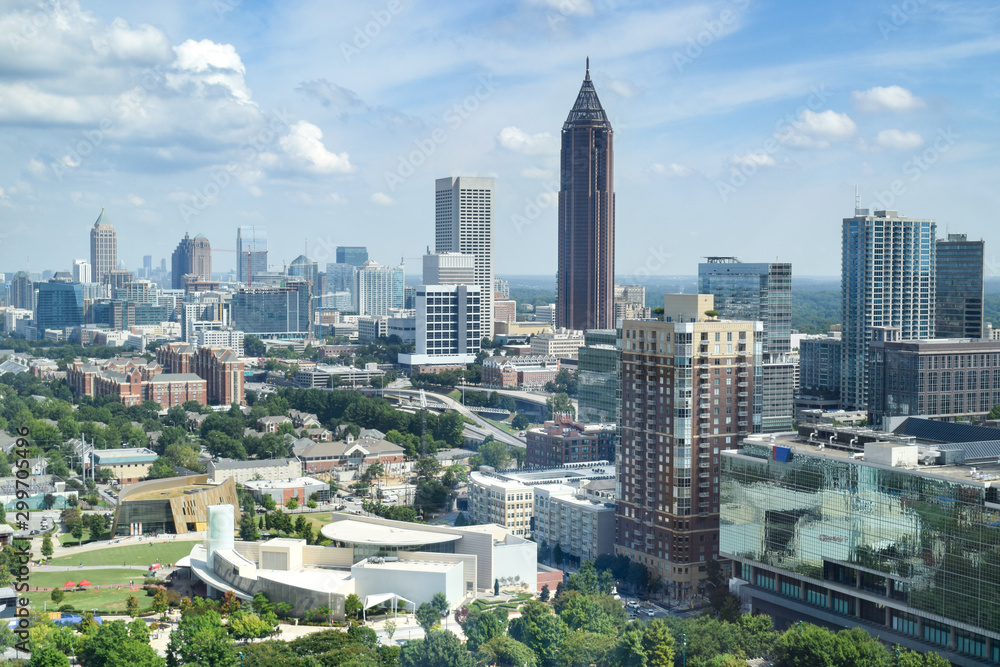 Aerial View of Downtown Atlanta (Midtown) and Olympic Park - Atlanta, Georgia, USA