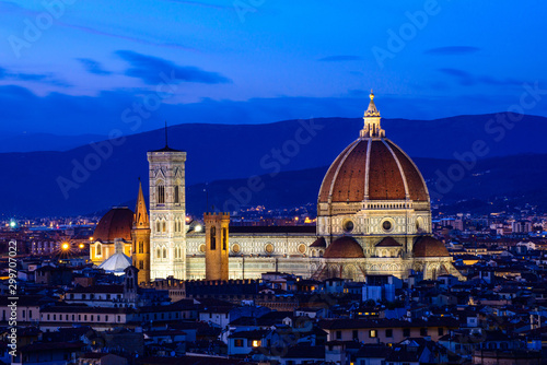 The Duomo (Cathedral of Santa Maria del Fiore) Rising Above the City at Night, Florence, Italy
