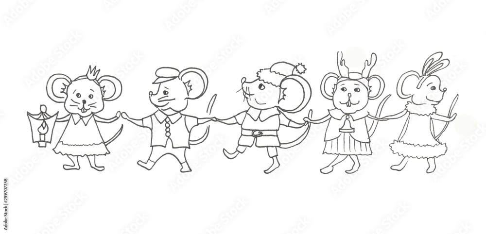 Running and dancing mice hold the hands Running and dancing mice hold the hands