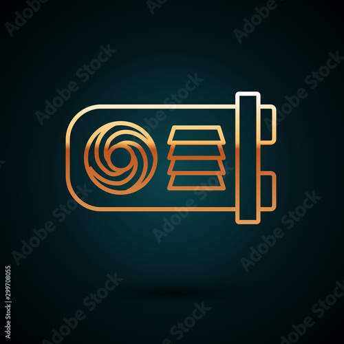 Gold line Mining farm icon isolated on dark blue background. Cryptocurrency mining, blockchain technology, bitcoin, digital money market, wallet. Vector Illustration