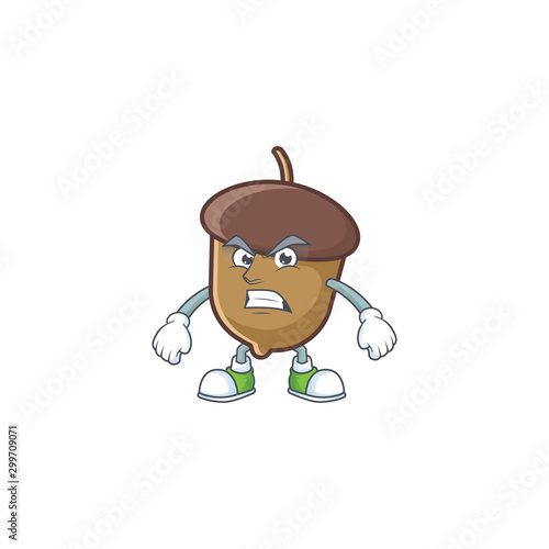acorn mascot with annoyed on white background.