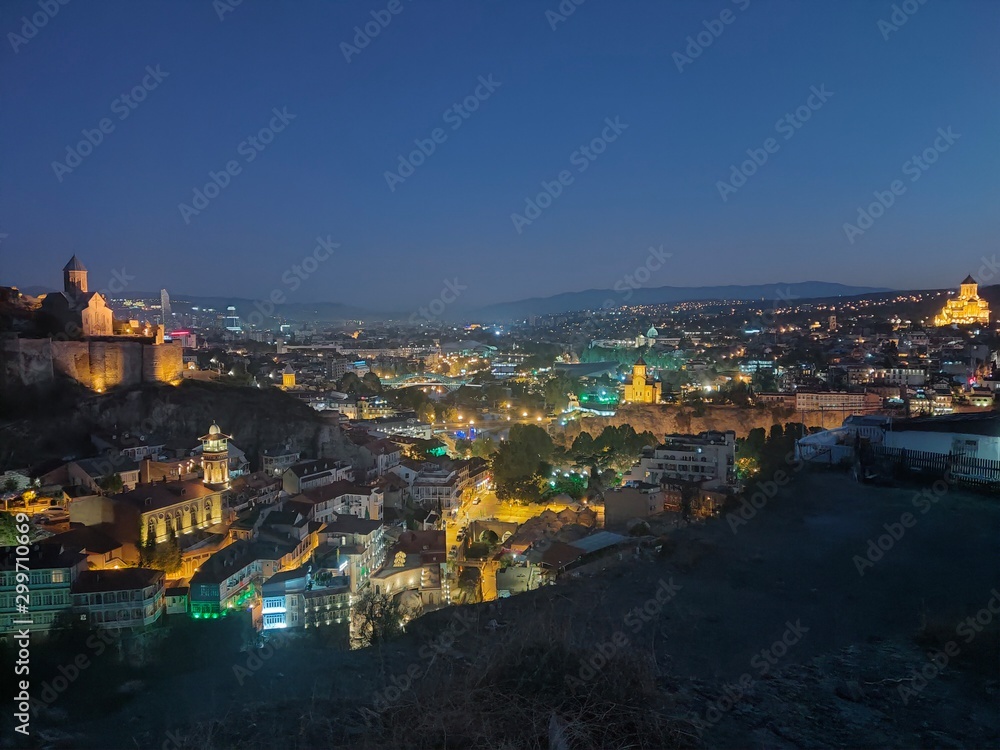 Panorama of city at night, Tbilisi, Georgia