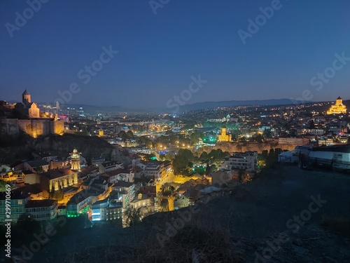 Panorama of city at night, Tbilisi, Georgia
