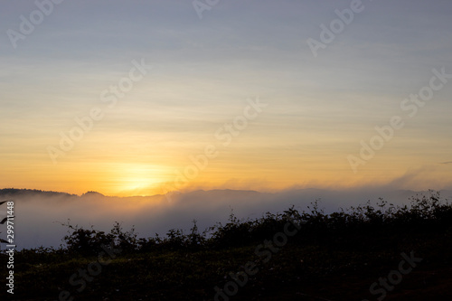beautiful colorful sunrise sky with mist for background © AungMyo