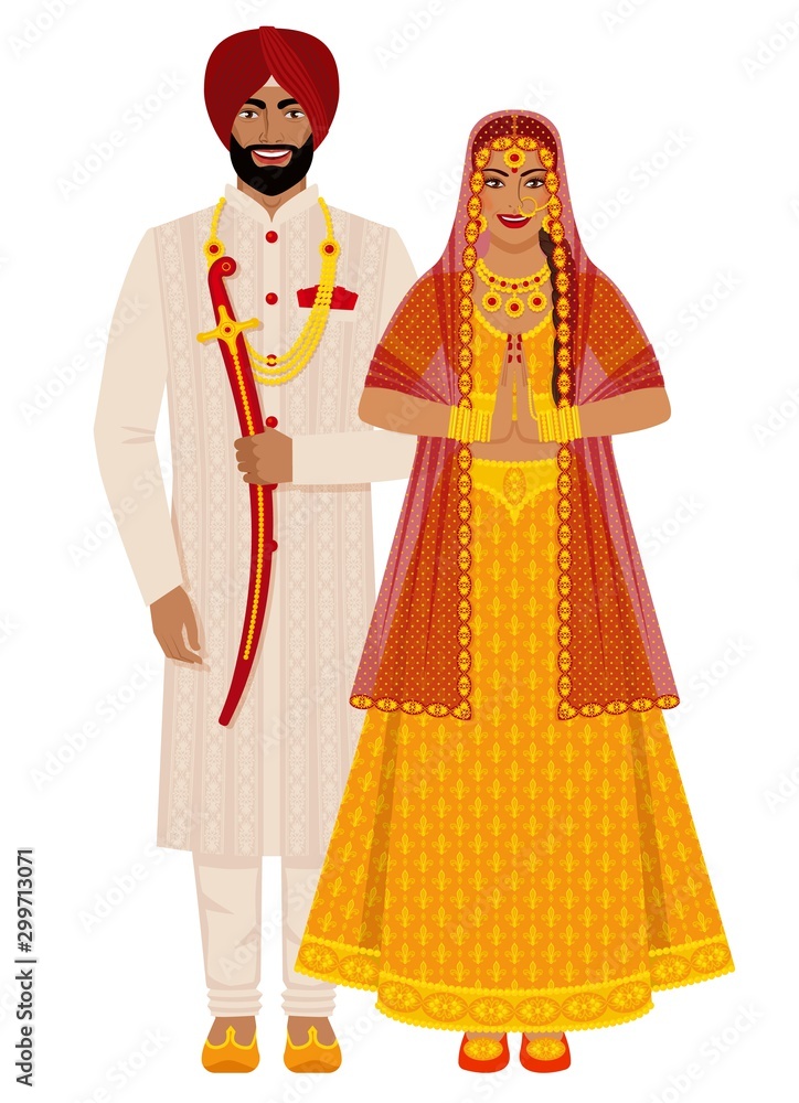 Indian bride and groom in traditional costumes