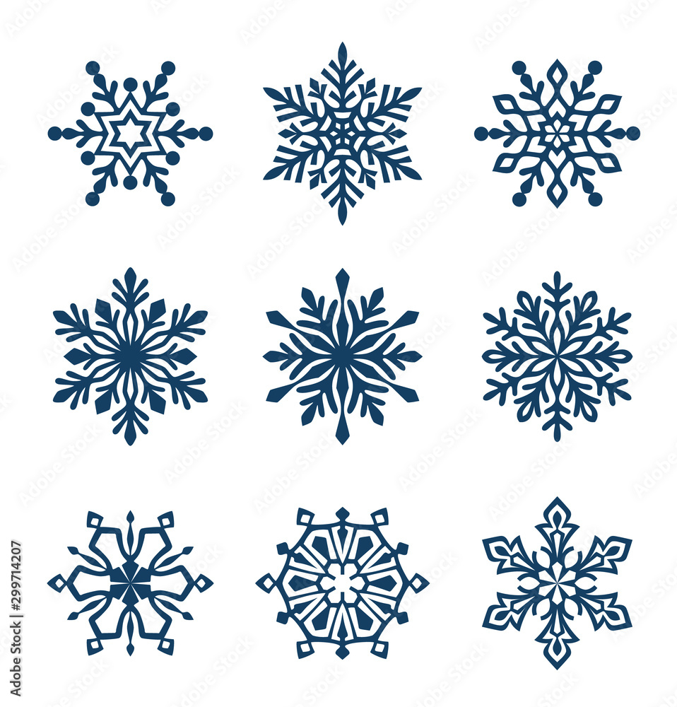 Set of different snowflake silhouette. Winter holiday decoration.Vector illustration