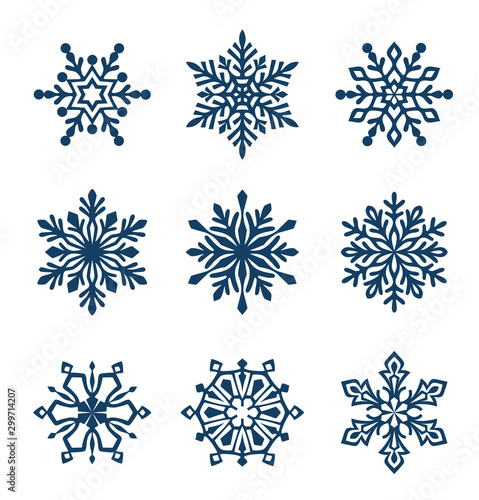 Set of different snowflake silhouette. Winter holiday decoration.Vector illustration