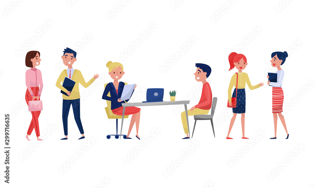 People in the office for an interview. Vector illustration on a white background. People in the office for an interview. Vector illustration on a white background.