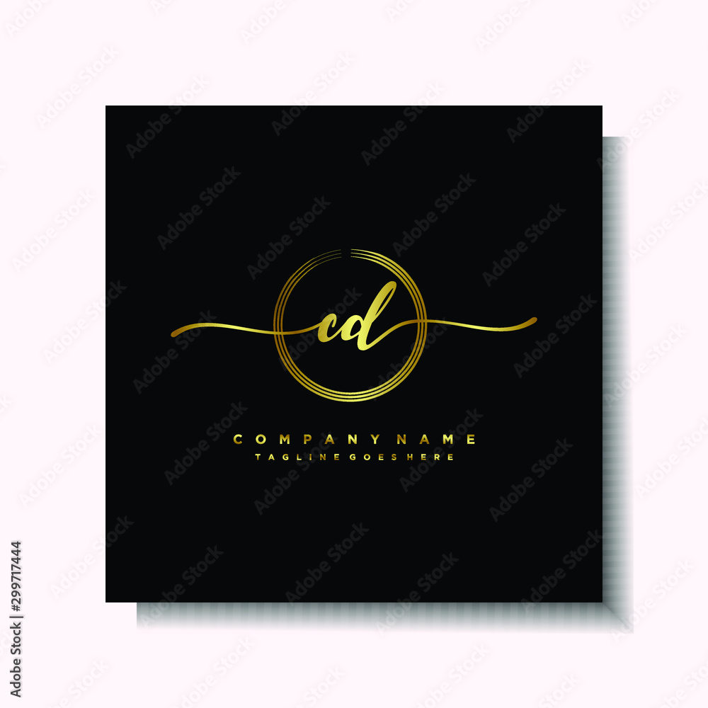 Initial CD Handwriting logo brush circle template is gold color. Handwriting logo minimalist Gold color luxury Initial CD Handwriting logo brush circle template is gold color. Handwriting logo minimalist Gold color luxury