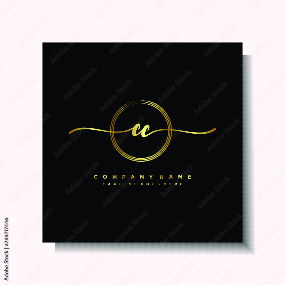 Initial CC Handwriting logo brush circle template is gold color. Handwriting logo minimalist Gold color luxury Initial CC Handwriting logo brush circle template is gold color. Handwriting logo minimalist Gold color luxury