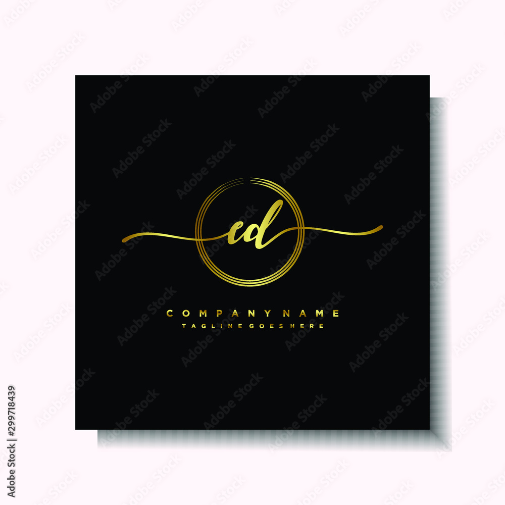 Initial ED Handwriting logo brush circle template is gold color. Handwriting logo minimalist Gold color luxury Initial ED Handwriting logo brush circle template is gold color. Handwriting logo minimalist Gold color luxury