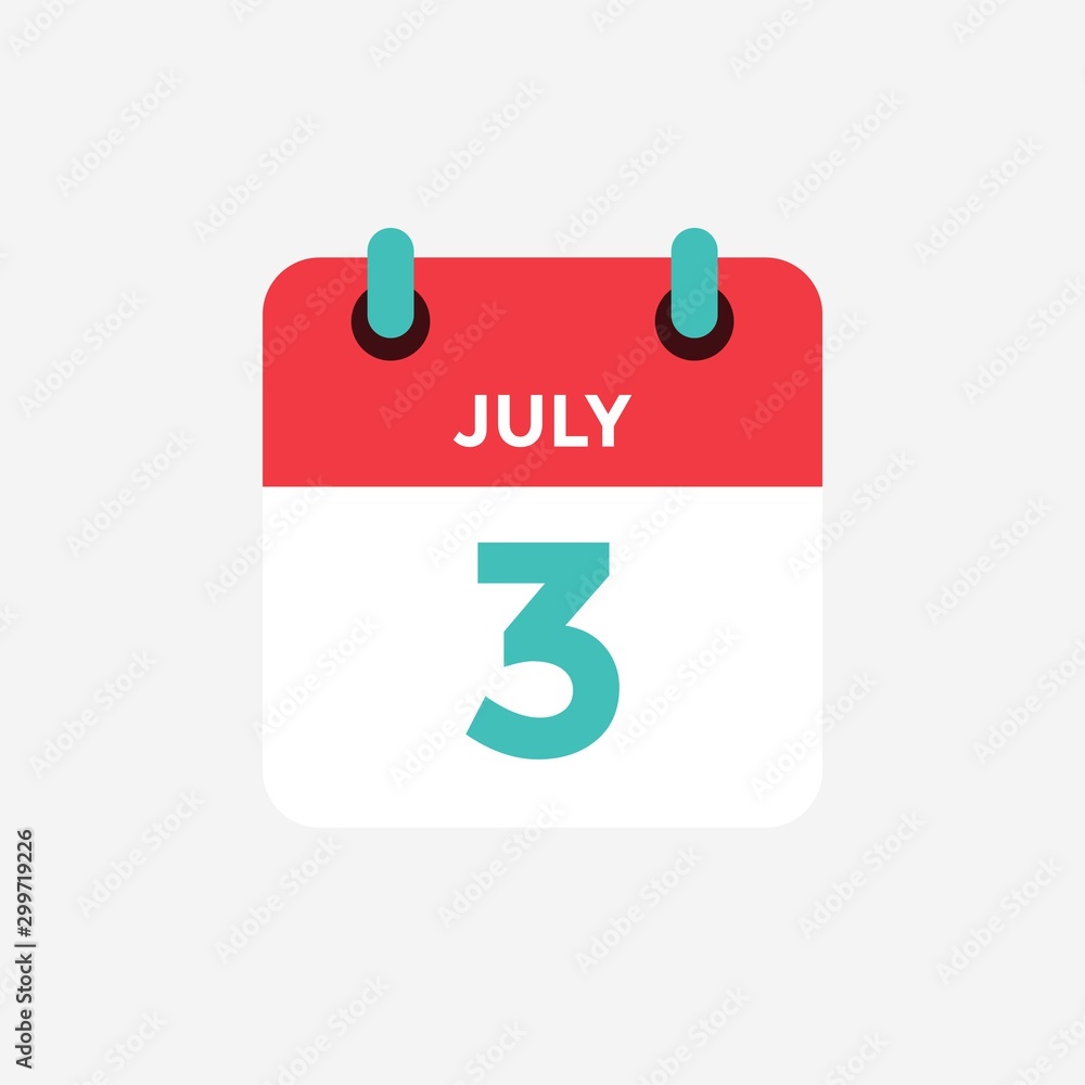 Flat icon calendar 3 of July. Date, day and month. Vector illustration. Flat icon calendar 3 of July. Date, day and month. Vector illustration.