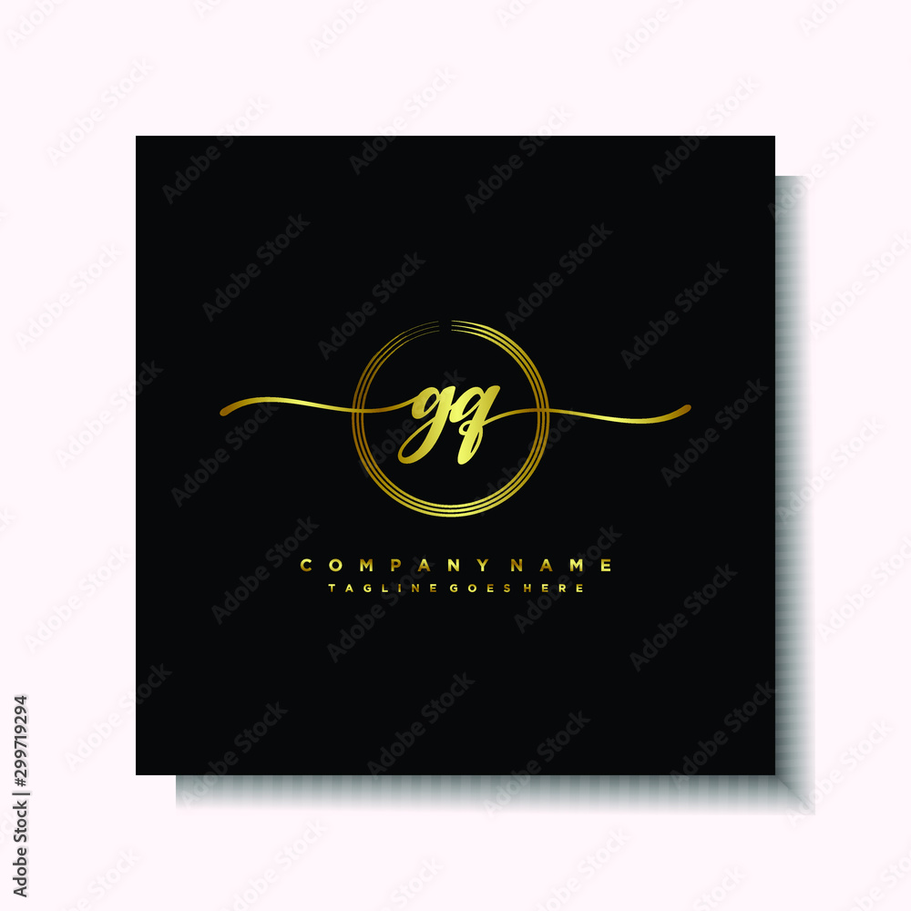 Initial GQ Handwriting logo brush circle template is gold color. Handwriting logo minimalist Gold color luxury Initial GQ Handwriting logo brush circle template is gold color. Handwriting logo minimalist Gold color luxury