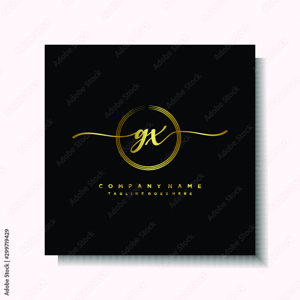 Initial GX Handwriting logo brush circle template is gold color. Handwriting logo minimalist Gold color luxury Initial GX Handwriting logo brush circle template is gold color. Handwriting logo minimalist Gold color luxury