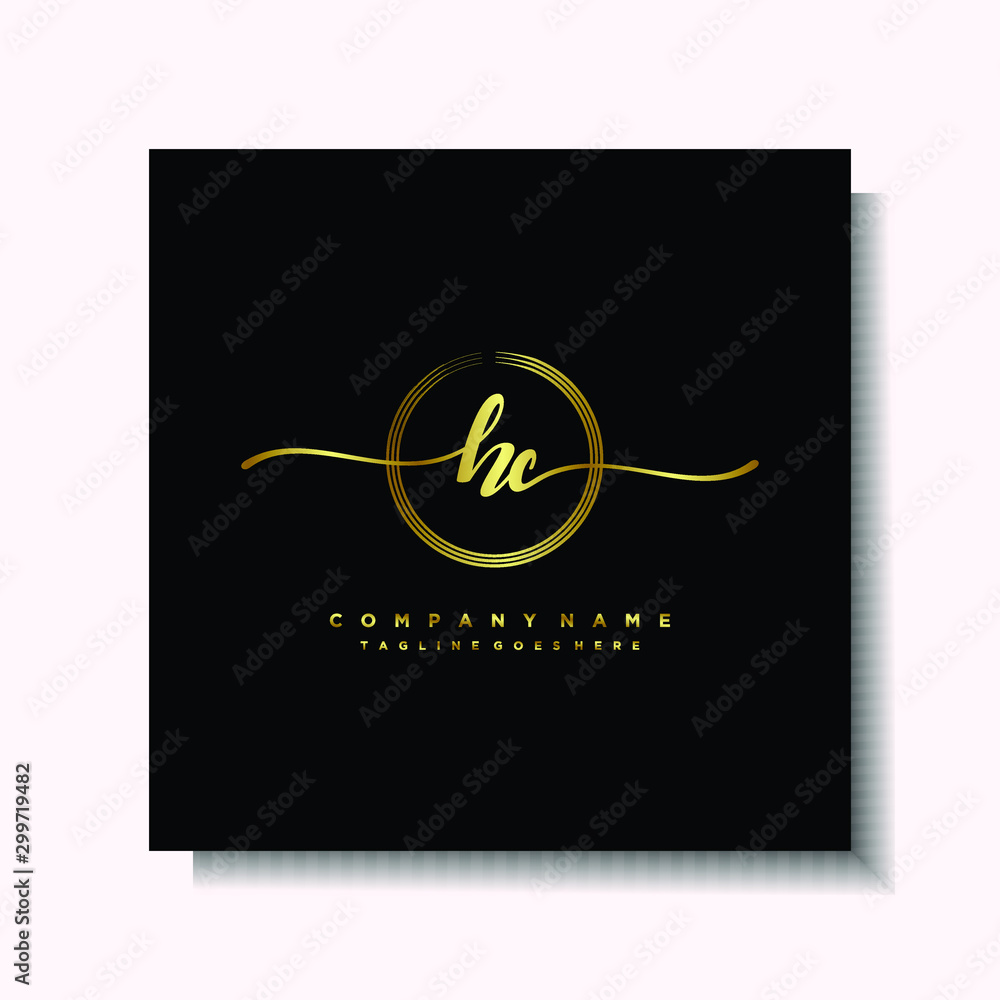 Initial HC Handwriting logo brush circle template is gold color. Handwriting logo minimalist Gold color luxury Initial HC Handwriting logo brush circle template is gold color. Handwriting logo minimalist Gold color luxury