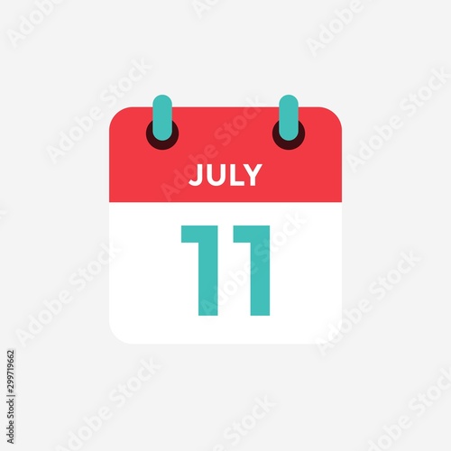 Flat icon calendar 11 of July. Date, day and month. Vector illustration.