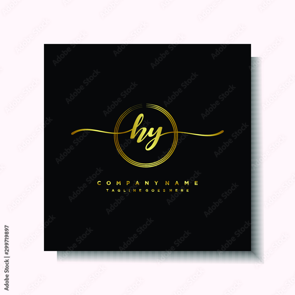 Initial HY Handwriting logo brush circle template is gold color. Handwriting logo minimalist Gold color luxury Initial HY Handwriting logo brush circle template is gold color. Handwriting logo minimalist Gold color luxury