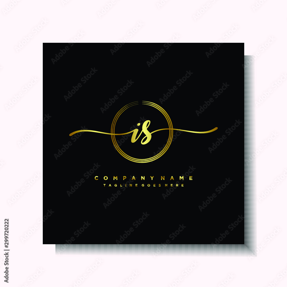 Initial IS Handwriting logo brush circle template is gold color. Handwriting logo minimalist Gold color luxury Initial IS Handwriting logo brush circle template is gold color. Handwriting logo minimalist Gold color luxury