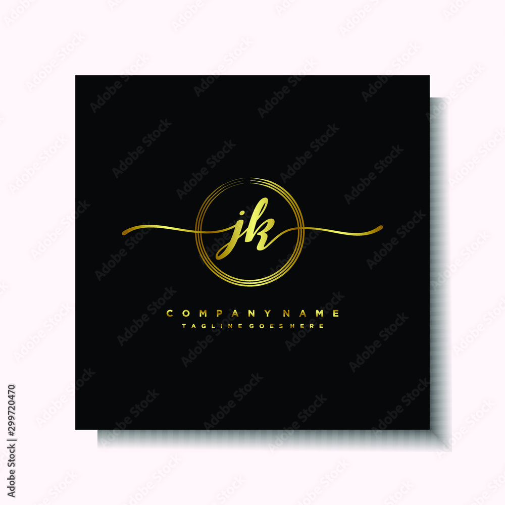Initial JK Handwriting logo brush circle template is gold color. Handwriting logo minimalist Gold color luxury Initial JK Handwriting logo brush circle template is gold color. Handwriting logo minimalist Gold color luxury