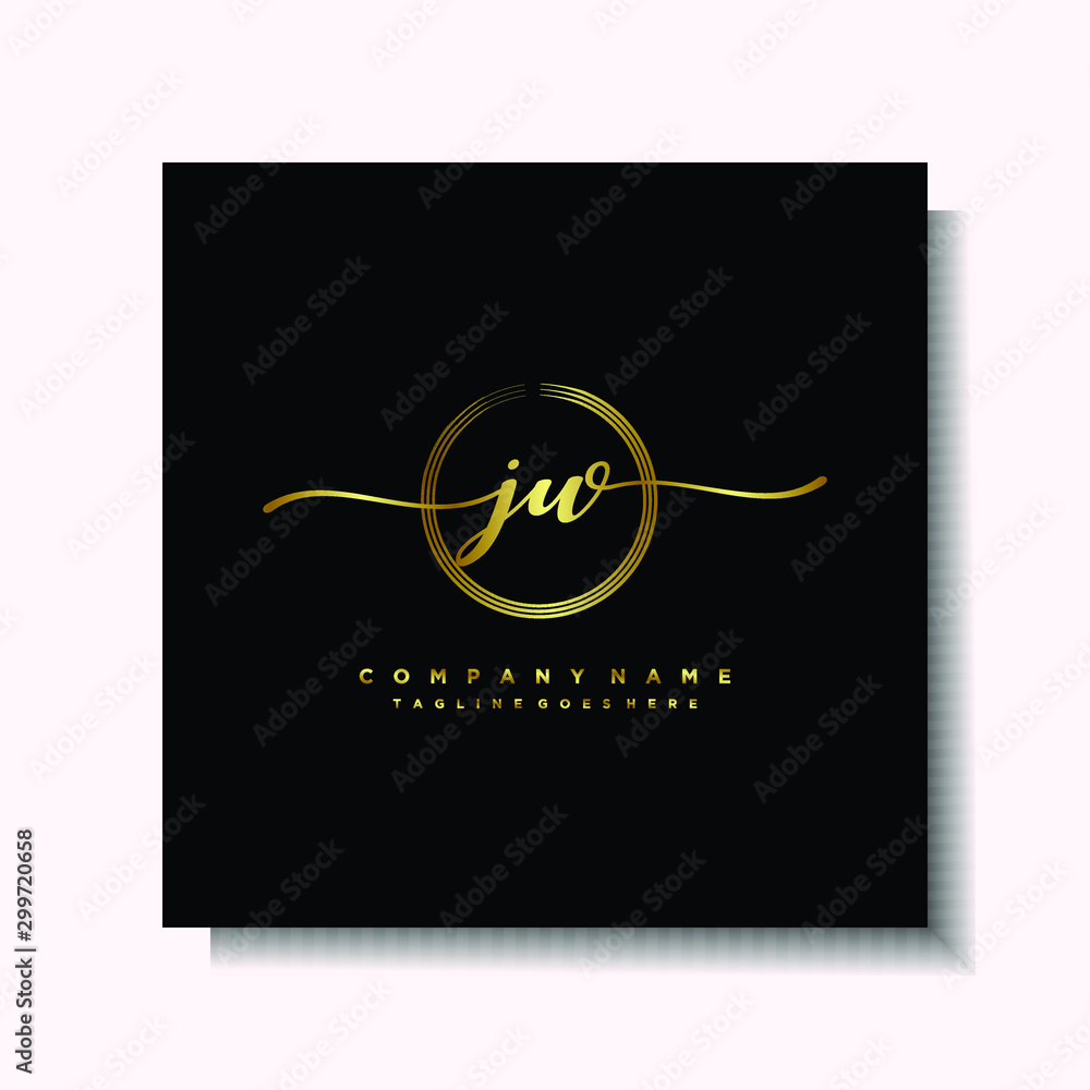 Initial JW Handwriting logo brush circle template is gold color. Handwriting logo minimalist Gold color luxury Initial JW Handwriting logo brush circle template is gold color. Handwriting logo minimalist Gold color luxury