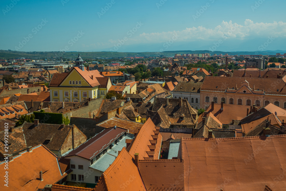 custom made wallpaper toronto digitalSIBIU, ROMANIA: Top view of the old town and the roofs of traditional houses.