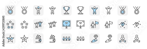 Set of Success Related Vector Line Icon. Contains such Icons as Cup, Ribbon, Star, Winner, Reward and more.Editable Stroke. 32x32 Pixel Perfect.