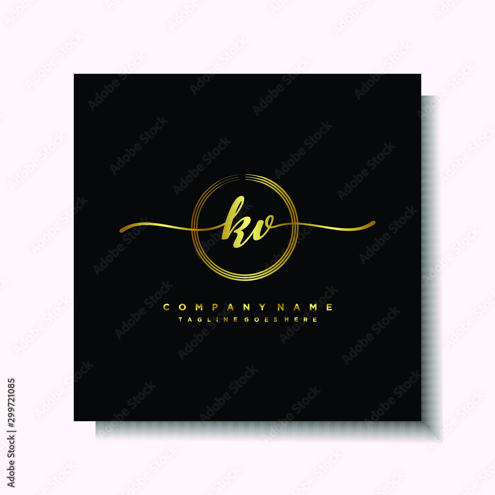 Initial KV Handwriting logo brush circle template is gold color. Handwriting logo minimalist Gold color luxury Initial KV Handwriting logo brush circle template is gold color. Handwriting logo minimalist Gold color luxury