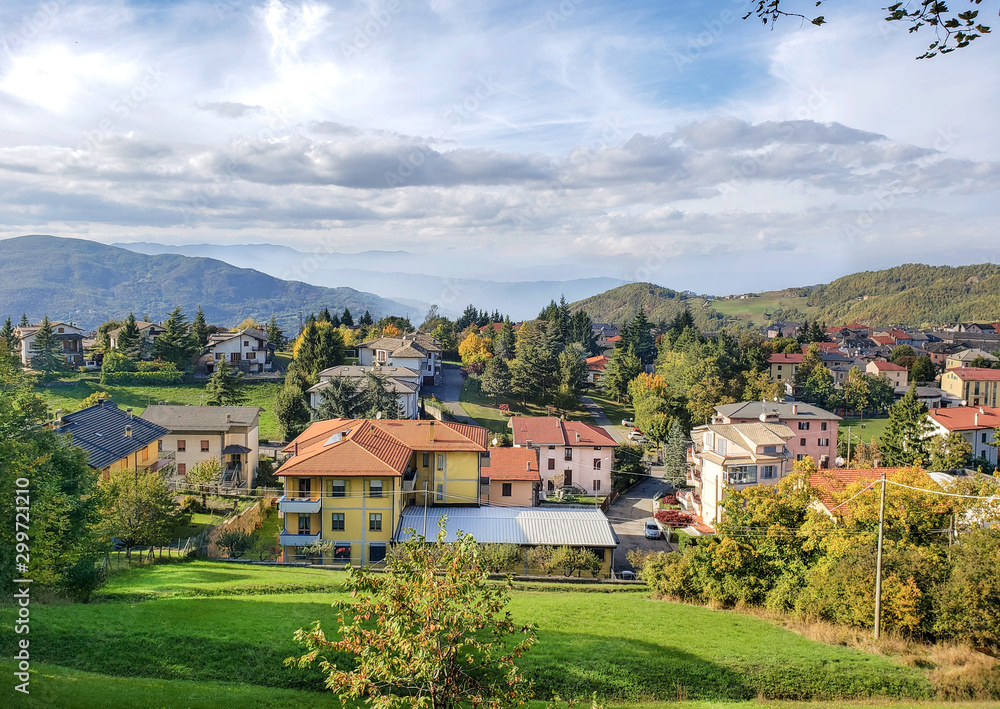 Beautiful  view of the village of Bercheto, located in the Apennine mountains between La Spezia and Parma in the valley of the Taro River.