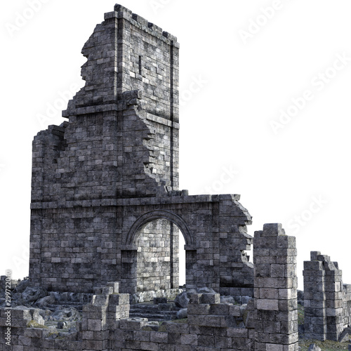 Photo 3D Rendered Ancient Castle Ruins on White Background - 3D Illustration