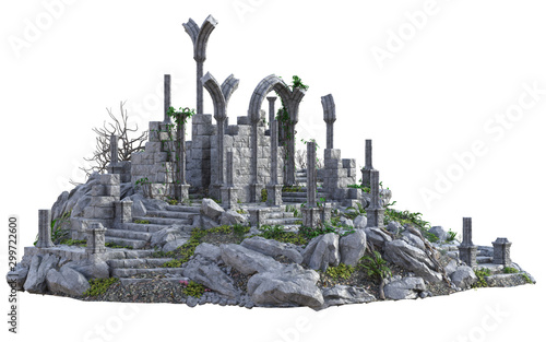 Fototapet 3D Rendered Ancient Castle Ruins on White Background - 3D Illustration
