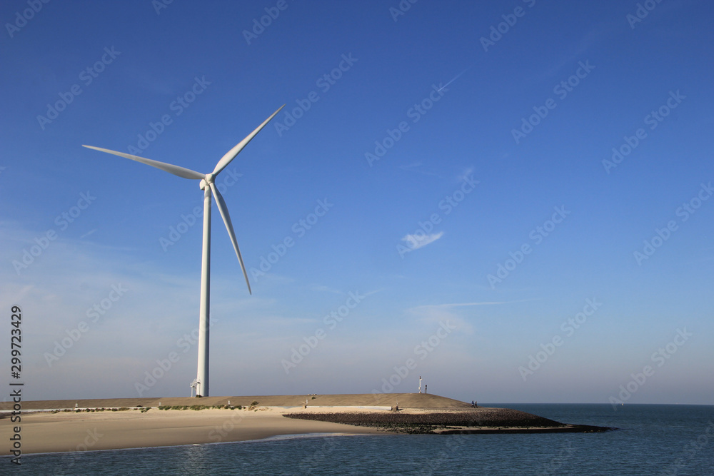 Wind turbine wings in close up in the dunes of Neeltje Jans island in the Netherlands.