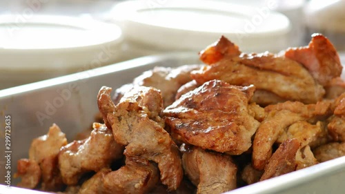 Pork chop grilled with delicious toasted traces and fragrant smoke