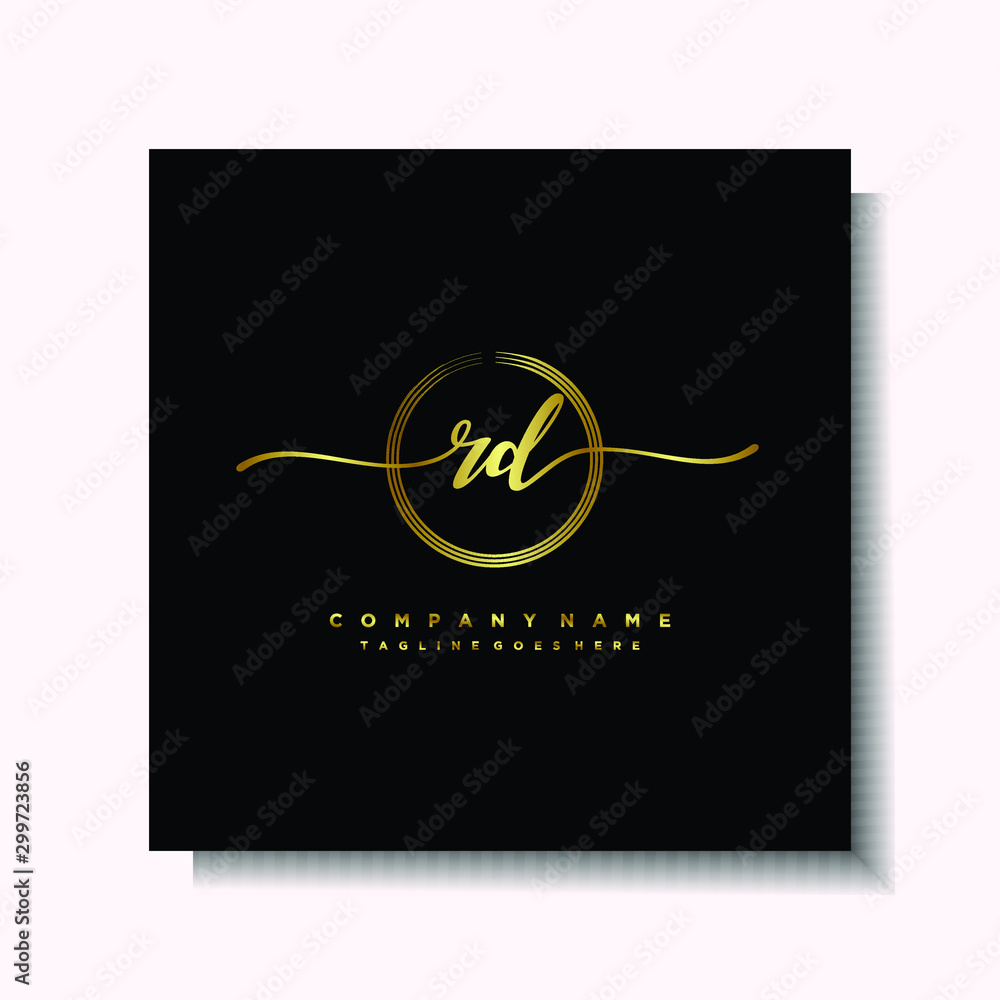 Initial RD Handwriting logo brush circle template is gold color. Handwriting logo minimalist Gold color luxury Initial RD Handwriting logo brush circle template is gold color. Handwriting logo minimalist Gold color luxury