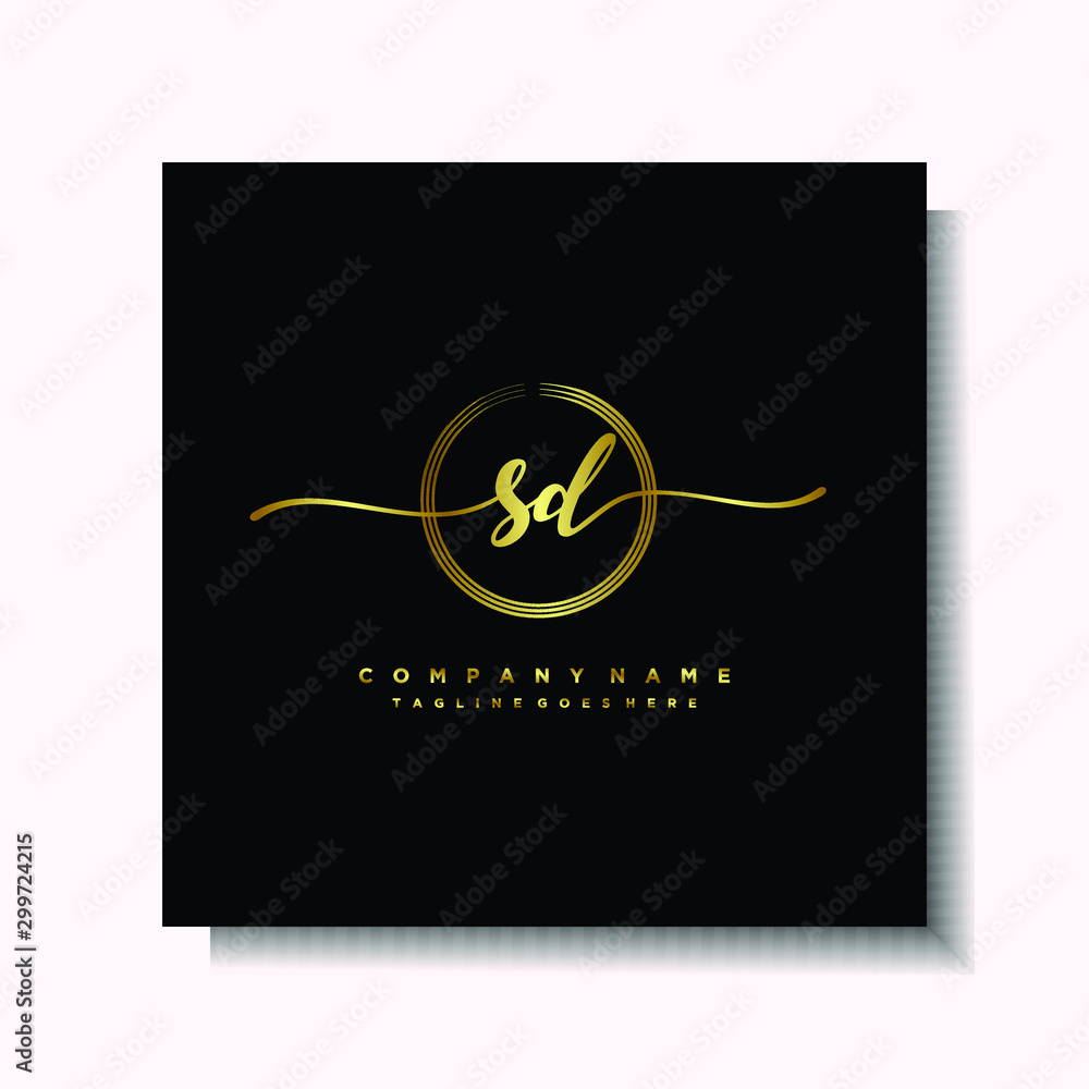 Initial SD Handwriting logo brush circle template is gold color. Handwriting logo minimalist Gold color luxury Initial SD Handwriting logo brush circle template is gold color. Handwriting logo minimalist Gold color luxury