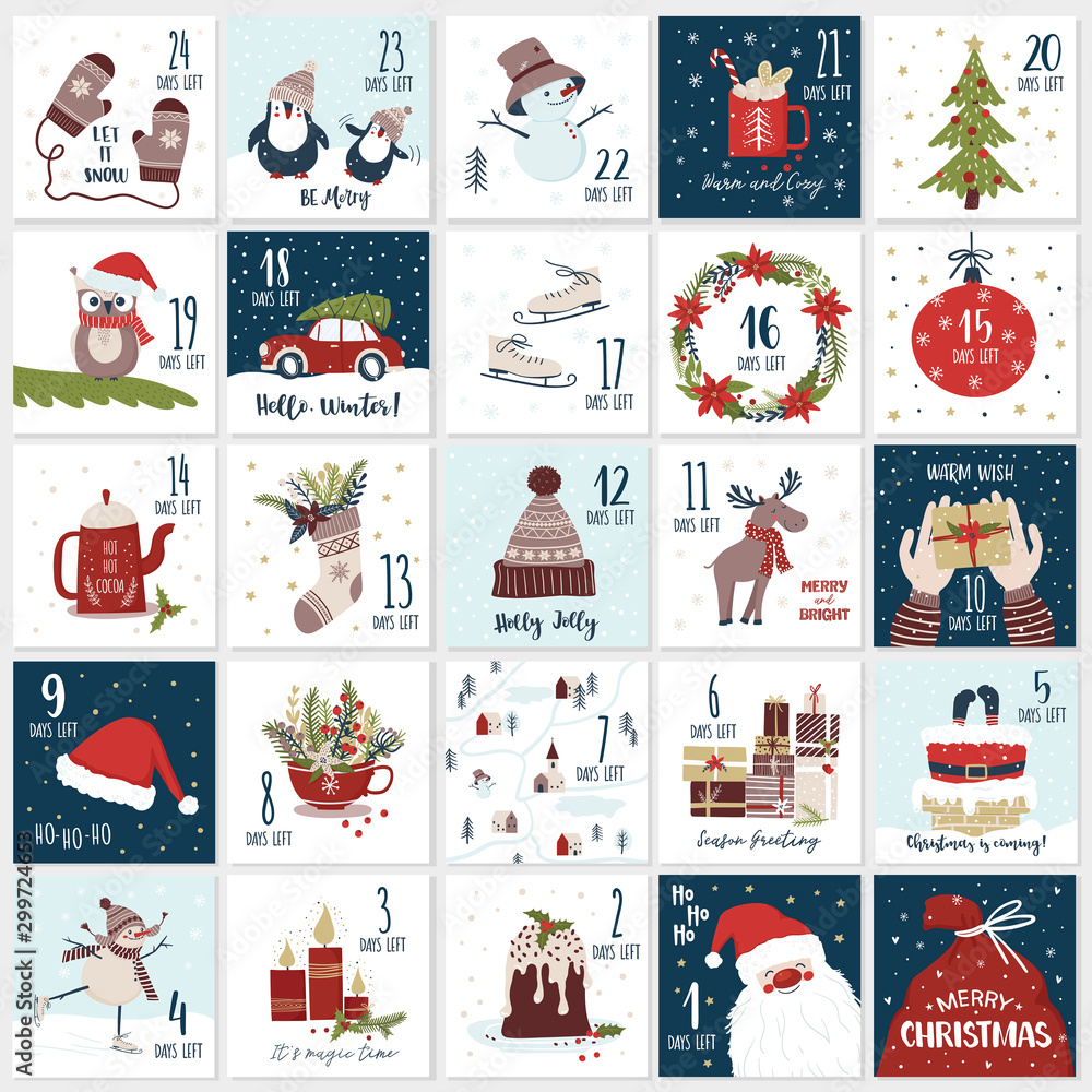 Christmas cartoon advent calendar. Countdown till Christmas kit Christmas cartoon advent calendar. Countdown till Christmas kit