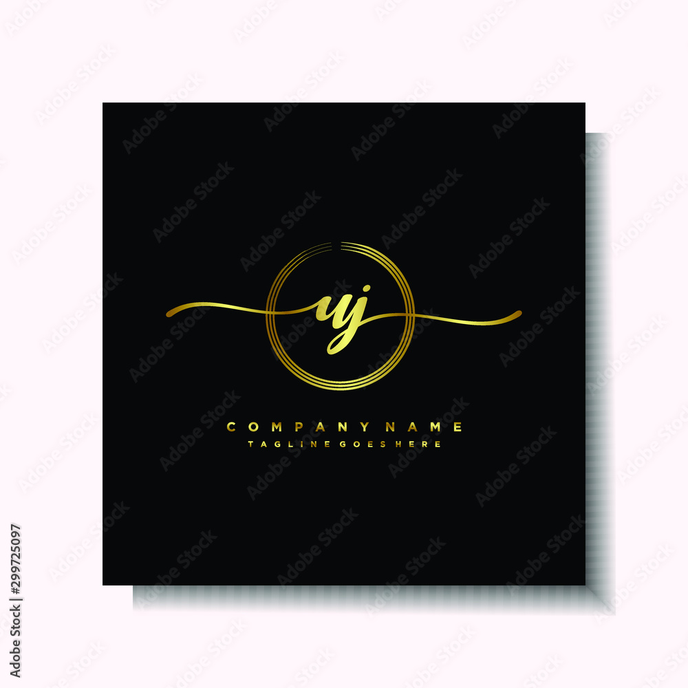 Initial UJ Handwriting logo brush circle template is gold color. Handwriting logo minimalist Gold color luxury Initial UJ Handwriting logo brush circle template is gold color. Handwriting logo minimalist Gold color luxury