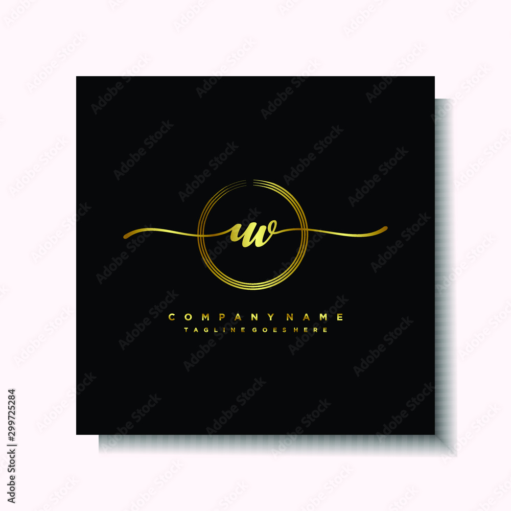 Initial UV Handwriting logo brush circle template is gold color. Handwriting logo minimalist Gold color luxury