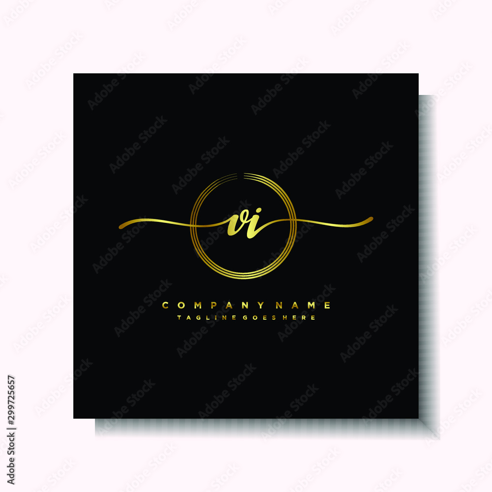 Initial VI Handwriting logo brush circle template is gold color. Handwriting logo minimalist Gold color luxury Initial VI Handwriting logo brush circle template is gold color. Handwriting logo minimalist Gold color luxury