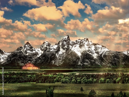 Beautiful shot of the Grand Teton National Park in Wyoming with snowy mountains in the distance