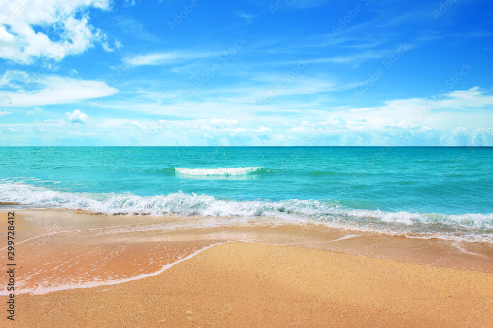 tropical sea sandy beach in the morning , summer background