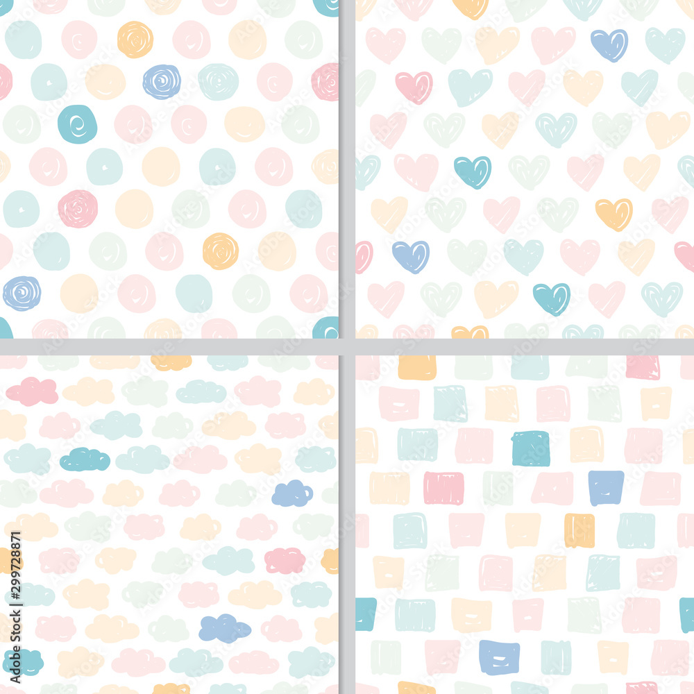 cute pastel valentine doodle hand draw minimal heart seamless pattern collection