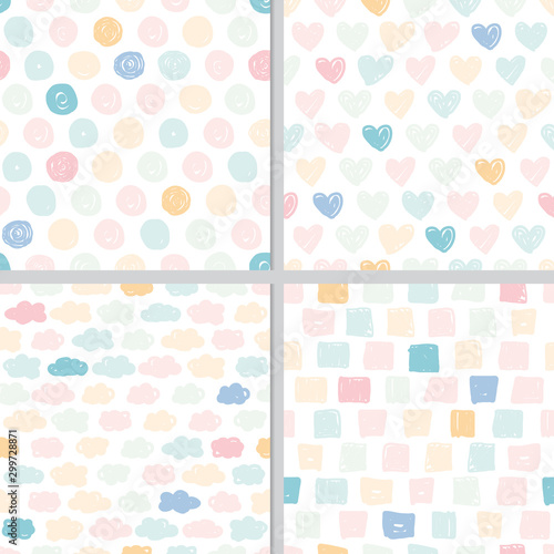 cute pastel valentine doodle hand draw minimal heart seamless pattern collection