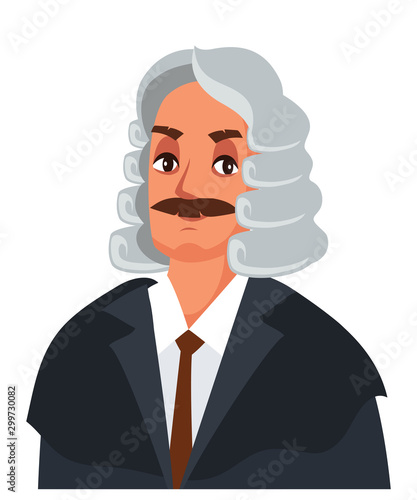 Judge in wig and judicial gown portrait on white